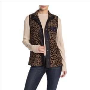 C&C California leopard Fleece jacket vest snap button down Size Small